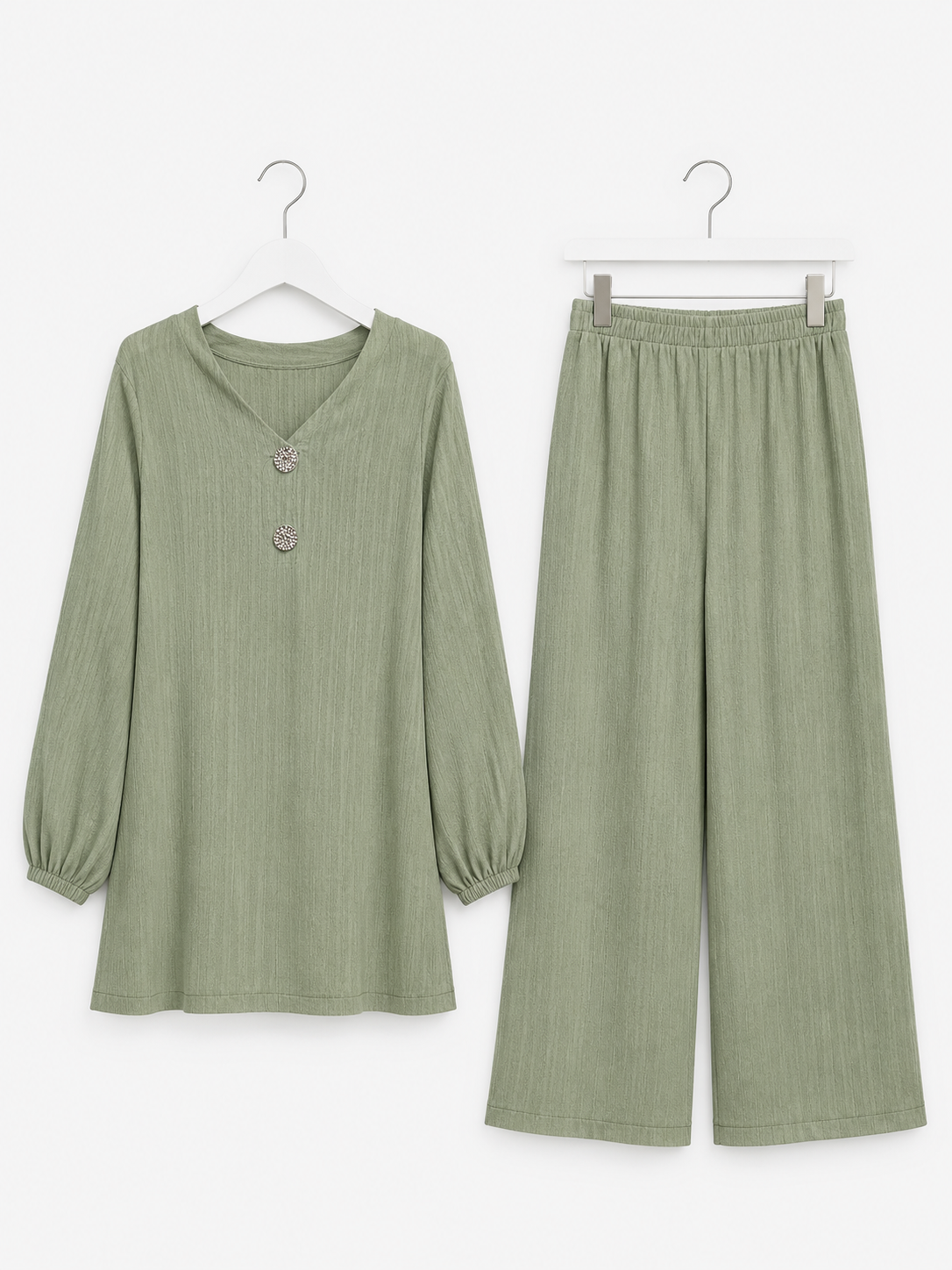 AMELIA buttoned plisse coord *sage*