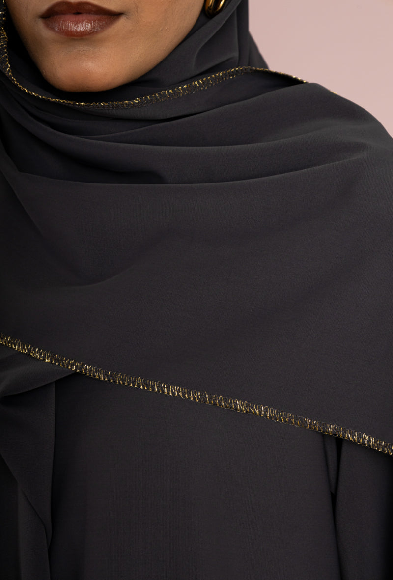 Black instant abaya gold trim