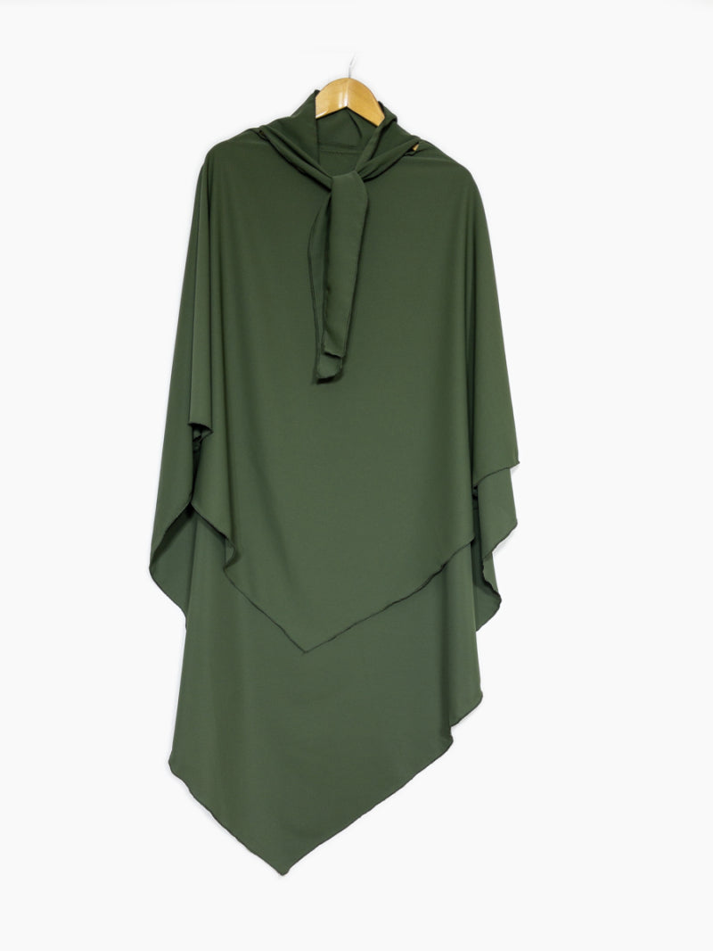 Silk Khaki tie back Khimar
