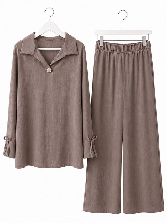 NAYA bow sleeve plisse coord set *taupe*