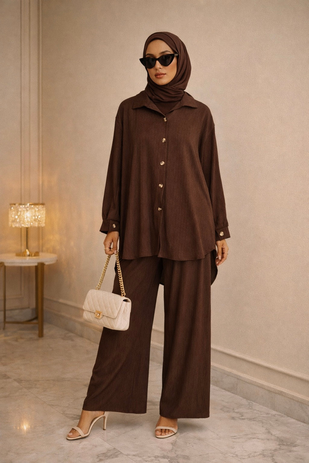 SAFYA pleated coord in CHOCOLATE