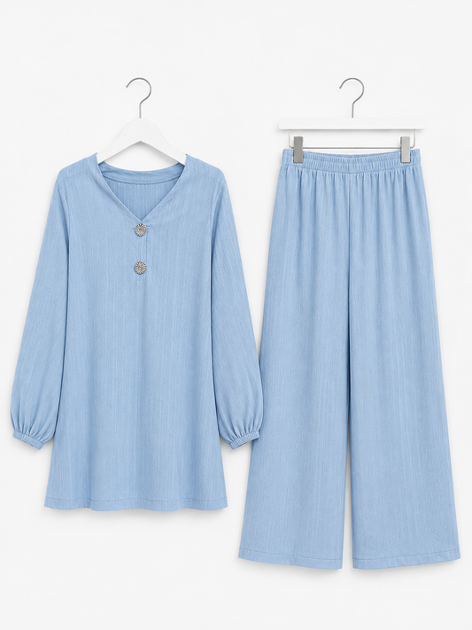 AMELIA buttoned plisse coord *sky*