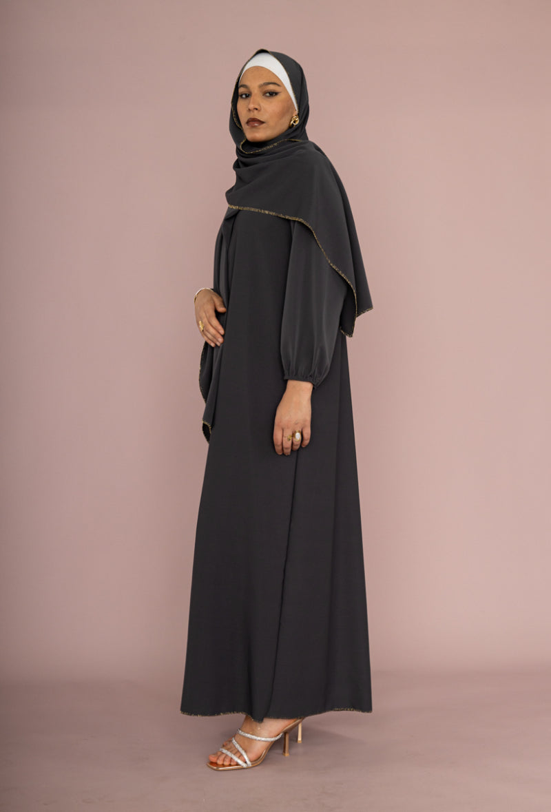 Black instant abaya gold trim