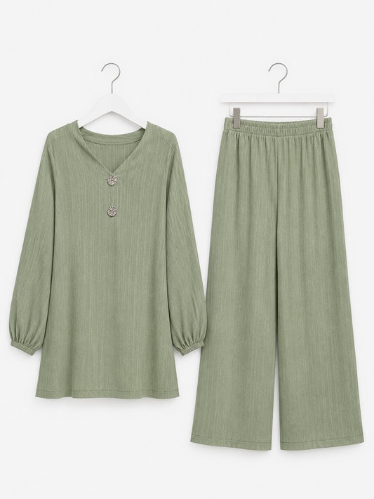 AMELIA buttoned plisse coord *sage*