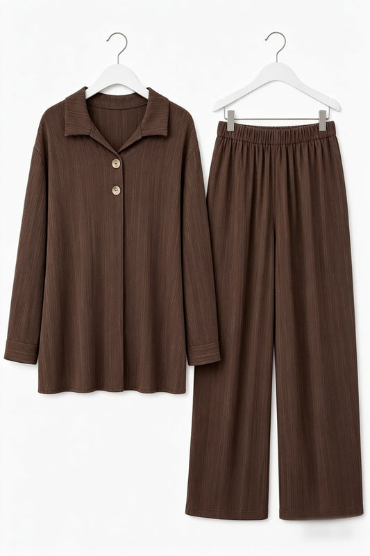 SARA plisse coord set *chocolate*