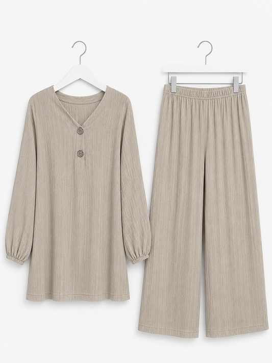 AMELIA buttoned plisse coord *beige*