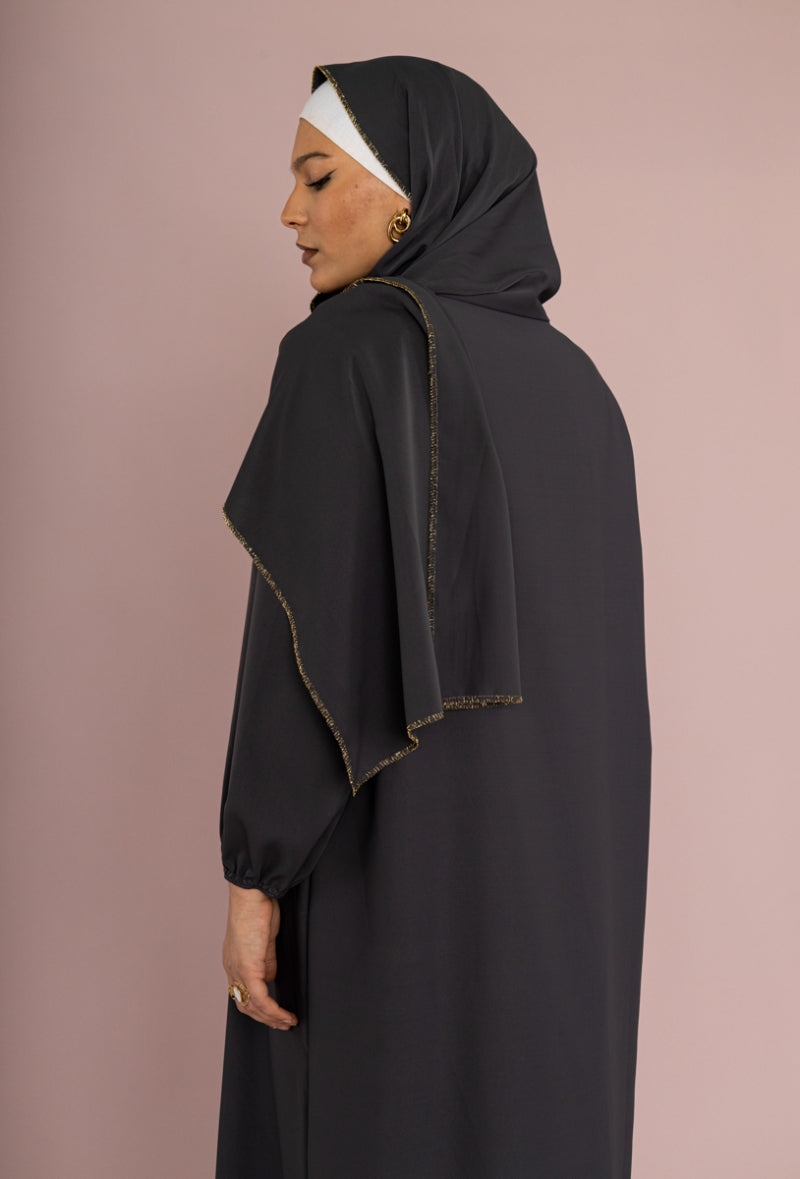 Black instant abaya gold trim