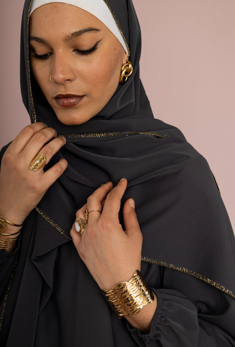 Black instant abaya gold trim