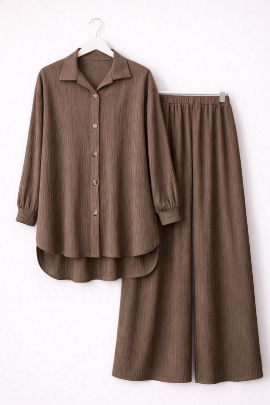 SAFYA Pleated coord set in COFFEE